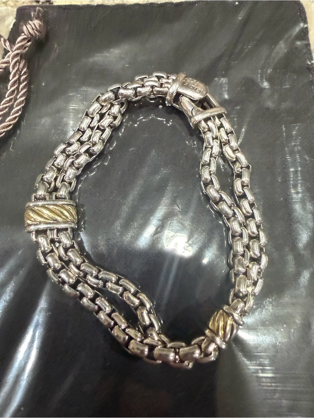 David Yurman Double Wheat Chain Bracelet Sterling Silver 18K Gold Two Tone 8